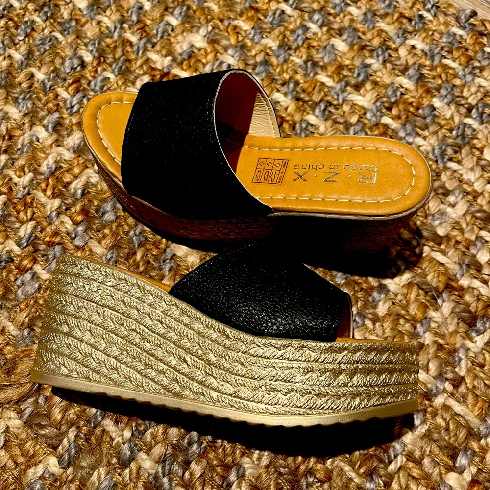 Black wedges. Never worn